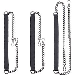 CHGCRAFT 3Pcs Iron Bag Strap Chains with PU Leather Chain Strap Handbag Chains for Shoulder Cross Body Sling Purse Handbag DIY Purse Replacement Black