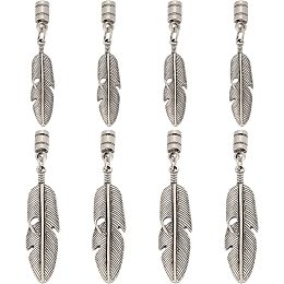 CHGCRAFT 8Pcs 2Size Alloy Bolo Tie Tips Vintage Feather Bolo Tie Tips for Crafting Jewelry Findings Making Accessory for DIY Bolo tie Necklace Bracelet Antique Silver Inner Diameter 5mm