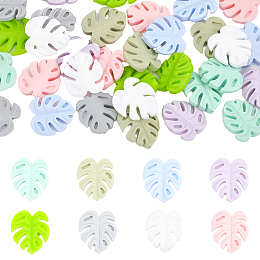 CHGCRAFT 32Pcs 8 Colors Food Grade Eco-Friendly Silicone Beads, Chewing Beads For Teethers, DIY Nursing Necklaces Making, Monstera Leaf, Mixed Color, 23x21x7mm, Hole: 2mm, 4pcs/color