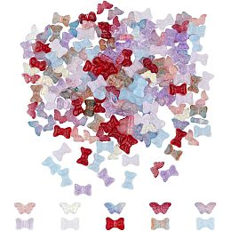 SUPERFINDINGS 200Pcs 10 Styles Transparent Spray Painted Glass Beads Bowknot Butterfly Mixed Color Charms Bow Knot Pink Purple Beads for Necklace Bracelets Earrings Making