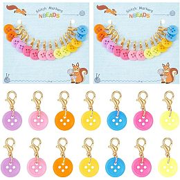 NBEADS 28 Pcs Flat Round Acrylic Button Stitch Markers, Crochet Stitch Marker Charms Removable Lobster Clasp Locking Stitch Marker for Knitting Weaving Sewing Jewelry Making