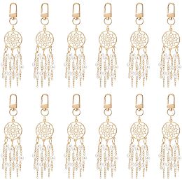 NBEADS 12 Pcs Pearl Bead Dream Catcher Keychain, Alloy Woven Net with Feather Pendant Charms with Pearl Tassel and Swivel Clasp for DIY Jewelry Crafts Hanging Decorations, Light Gold