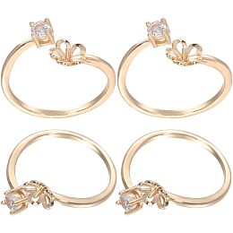 Beebeecraft 1 Box 8Pcs Ring Blank Bases 18K Gold Plated Cubic Zirconia Flower Adjustable Finger Rings Setting for Half Drilled Bead Ring for DIY Jewelry Making