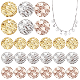 PandaHall Elite 120pcs Brass Flat Round Pendants, 3 Colors Round Coin Charms 10mm Tag Pendants Mini Discs with Weaving Grain for Earrings Bracelets Necklaces Jewellery DIY Crafts, Golden/Silver/Rose Gold