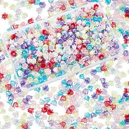 PandaHall Elite Spray Paint ABS Plastic Imitation Pearl Beads, Flower, Mixed Color, 10x11x8.5mm, Hole: 1.4mm, 500pcs/box