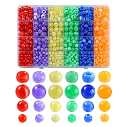 804Pcs 24 Style Acrylic European Beads, Imitation Gemstone, Large Hole Beads, Barrel, Mixed Color, 6~10x6mm, Hole: 1.6~4mm