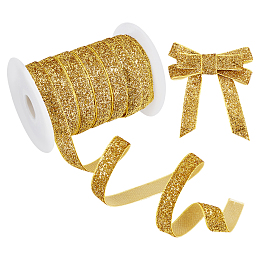 AHANDMAKER 25 Yards Glitter Fold Over 5/8 inch Wide Elastic Stretch Polyester Ribbon for Hair Ties Headbands Binding Webbing Tape Craft Sewing (Gold)