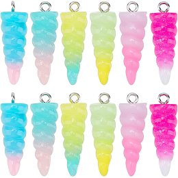 NBEADS 24 Pcs 6 Colors Resin Unicorn Horn Charm Pendants, 1.14×0.37" Craft Resin Charm Resin Pendants for Key Ring Key Chain Bracelet Making