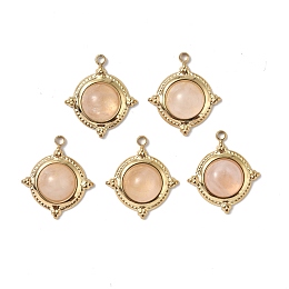 Honeyhandy Vacuum Plating 201 Stainless Steel Natural Rose Quartz Pendants, Real 18K Gold Plated, Half Round Charms, 17.5x15x6mm, Hole: 1.5mm