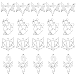 DICOSMETIC 32Pcs 4 Style Fox Theme Charms Stainless Steel Animal Charms Hollow Fox and Fox Head Pendants Small Pendant for DIY Earring Necklace Bracelet Jewelry Making, Hole: 1.2~1.4mm