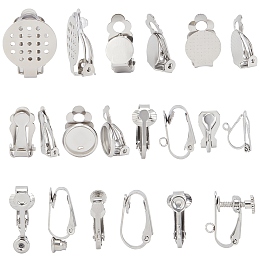 SUNNYCLUE 36Pcs 9 Style 304 Stainless Steel Clip-on Earring Findings, with 4Pcs Screw Clip Earring Findings, Stainless Steel Color, 12~22x6~18x3.5~8mm, Hole: 11~3mm, 4pcs/style