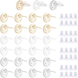 UNICRAFTALE About 54pcs 3 Colors Flat Round Ear Studs 3mm Trays with About 54pcs Ear Nuts Hollow Stud Earrings Set Stainless Steel Stud Earrings Ear Piercing Jewelry Tiny Stud Earrings Set