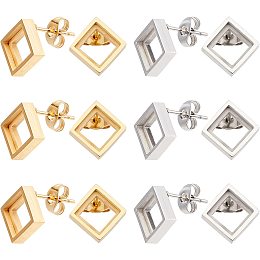 UNICRAFTALE 12pcs 2 Colors Rhombus Earring Studs Blank Stud Earring Bezel for Cubic Zirconia Diamond Rhinestone Frame Hollow Earrings Posts for DIY Jewelry Making