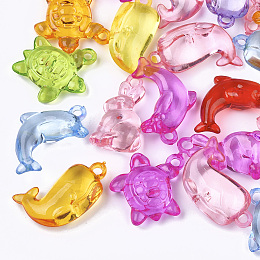 Honeyhandy Transparent Acrylic Pendants, Animal, Mixed Shapes, Mixed Color, 24~30x15~23x7~8mm, Hole: 2mm, about 330pcs/500g