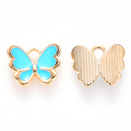 Honeyhandy Alloy Enamel Charms, Butterfly, Light Gold, Sky Blue, 10.5x13x3mm, Hole: 2mm