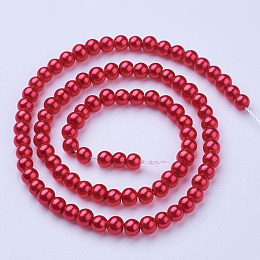 Honeyhandy Glass Pearl Beads Strands, Pearlized, Round, Crimson, 4mm, Hole: 0.8~1mm, about 216pcs/strand, 32 inch