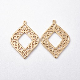 Honeyhandy Brass Pendants, Rhombus, Nickel Free, Real 18K Gold Plated, 28x20x1mm, Hole: 1mm