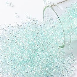 TOHO Round Seed Beads, Japanese Seed Beads, (170) Blue Topaz Dyed Transparent Rainbow, 11/0, 2.2mm, Hole: 0.8mm, about 1110pcs/10g