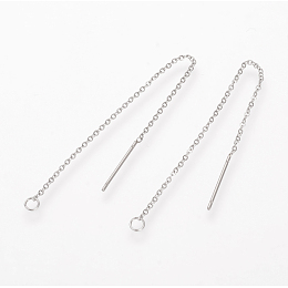 Honeyhandy 304 Stainless Steel Earring Findings, Ear Threads, Stainless Steel Color, Size: about 98mm long, 0.5mm wide, oval link: 1.5x1.2x0.3mm, Ring: 3.5x0.5x2.5mm, pin: 0.8mm.