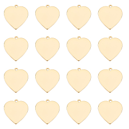 Brass Pendants, Stamping Blank Tag, Heart, Real 18K Gold Plated, 23x22.5x1mm, Hole: 1mm; 16pcs/box