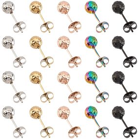 UNICRAFTALE 20pcs 5 Colors Textured Round Bead Stud Earring Ball Post Earring Studs Stainless Steel Earrings with Ear Nuts for Jewelry Earring Making 17x6mm