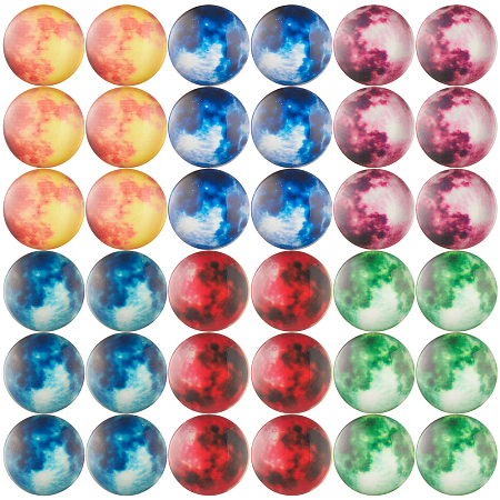 SUNNYCLUE Luminous Glass Cabochons, Lunar/Moon Series, Half Round/Dome, Mixed Color, 18x5mm, 60pcs/set