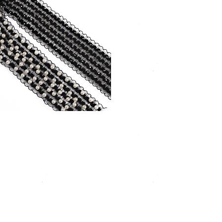Arricraft 2Yards Polyester Lace Trim, with Imitation Pearl Beads, Flat, Black, 2-1/8 inch(53x7mm), about 1.82m