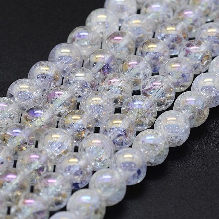 Arricraft Electroplated Natural Crackle Quartz Crystal Beads Strands, Round, 8mm, Hole: 0.8mm, about 49pcs/strand, 15.7 inches