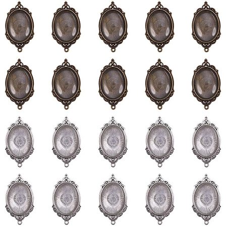 DIY Pendant Findings, with Tibetan Style Alloy Pendant Cabochon Settings and Transparent Oval Glass Cabochon, Mixed Color, Cabochon: 40x30x8mm; Settings: Tray: 40x30mm; 65x37x2.5mm; 40pcs/set