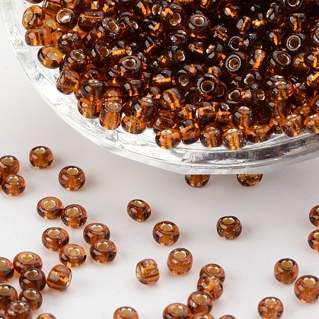 ORNALAND 6/0 Glass Seed Beads, Silver Lined Round Hole, Round Small Beads, Brown, 4mm, Hole: 1.5mm; about 1500pcs/bag