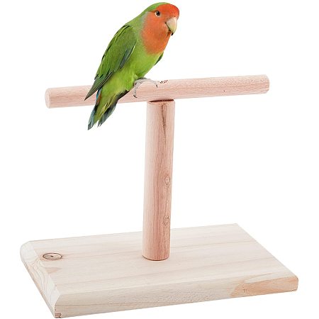 AHANDMAKER Wooden Bird Cage, Stand Portable Tabletop Perch, Spin Training Parrot Perch Bird Stand T Perch Parrot Perch Training Stands Playgound Play Gym for Conures Parakeets Lovebirds Cockatiels