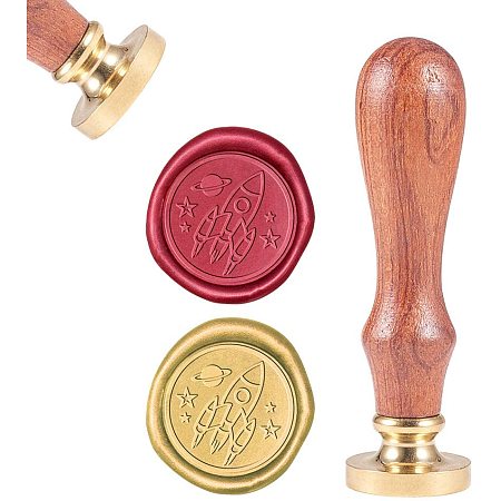 CRASPIRE Rocket Wax Seal Stamp, Wax Sealing Stamps Vintage Wax Seal Stamp Fancy Retro Wood Stamp Removable Brass Seal Wood Handle for Wedding Invitations Embellishment Bottle Decoration Gift Packing