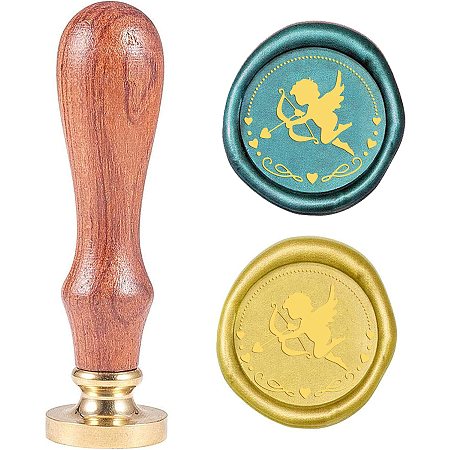 PandaHall Elite Wax Seal Stamp Kit, 25mm Angel Archery Retro Brass Head Sealing Stamps with Wooden Handle, Removable Sealing Stamp Kit for Wedding Envelopes Letter Card Invitations