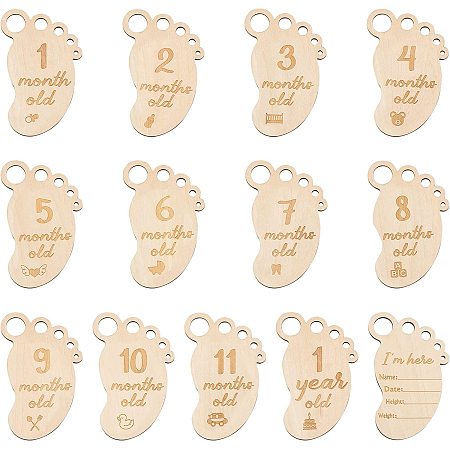 Arricraft 13 Pcs Wooden Baby Monthly Milestone Cards, Baby Announcement Cards Pregnancy Journey Milestone Markers to Commemorate Baby's First Year of Life (Includes I'm Here + 1-12 Months)