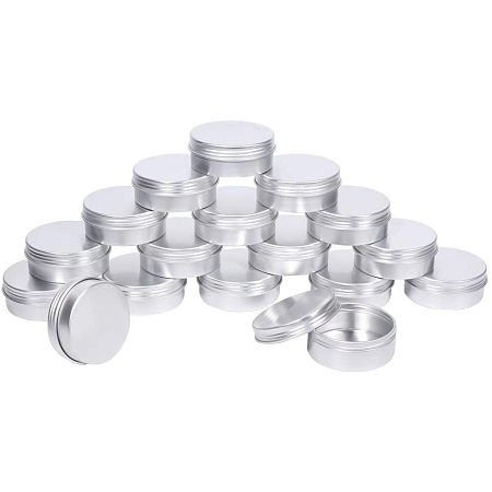 PH PandaHall 24 Pack 25ml Aluminium Empty Tin Cans with Screw Top Lids Round Metal Cosmetic Sample Balm Tins Containers for Travel and Lip Balm Cosmetic Sample (Silver)