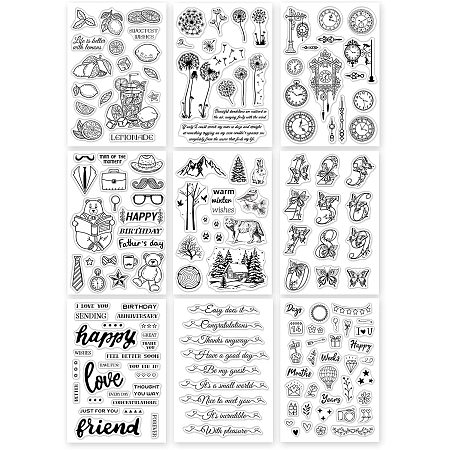 GLOBLELAND 9Pcs Animal Flower Words Number Silicone Clear Stamps with Bear Dandelion Style I Love You Words for Card Making DIY Scrapbooking Album Decor,6.3x4.3Inch