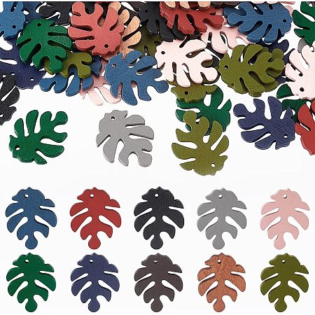 NBEADS 60 Pairs Wooden Dangle Earring Making Kits, 120 Pcs Monstera Leaf Pendants Charms with 120 Pcs Brass Earring Hooks and 120 Pcs Open Jump Rings for Earring Making Jewelry Supplies
