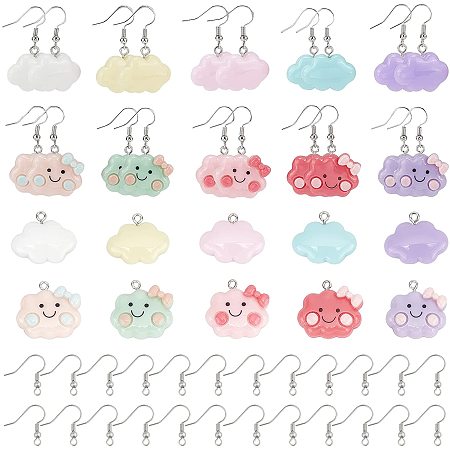 SUNNYCLUE 1 Box DIY Make 10 Pairs Resin Cloud Earring Making Starter Kit Cloud with Smiling Face Resin Charms Pendants for Women Jewelry Making Necklace Bracelet Earring Craft Keychain Accessories
