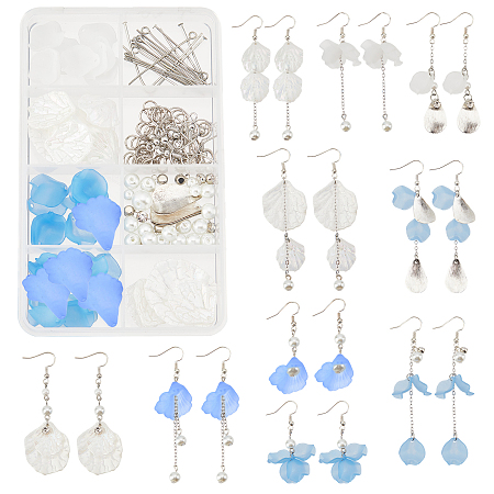 SUNNYCLUE 1 Box DIY 10 Pairs Flower Charms Floral 3D Charms Earring Making Kit Acrylic Flower Dangle Earrings Aqua Blue Calla Lily Charms for Jewelry Making Starters Beginners Adult Women Instruction