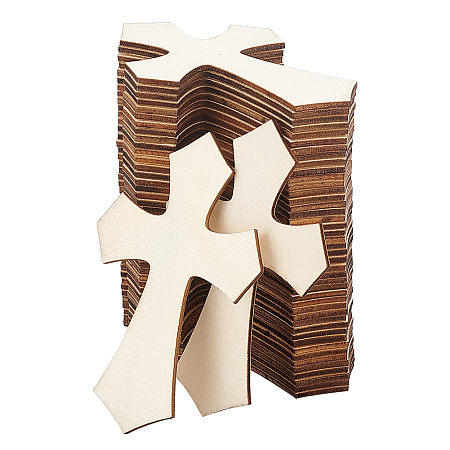 NBEADS Unfinished Wood Cutouts, Cross, Lemon Chiffon, 109x70x2mm
