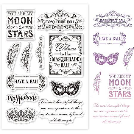 GLOBLELAND Masquerade Ball Silicone Clear Stamps Mask Feather Transparent Stamps for Christmas Birthday Thanksgiving Cards Making DIY Scrapbooking Photo Album Decoration Paper Craft