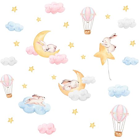 SUPERDANT Colorful Cloud Rabbit Wall Sticker Moon and Star Wall Decor Hot Air Balloon Wall Decals Vinyl Wall Art Decal for for Baby Room Bedroom Living Room Nursery Kindergarten Decorations