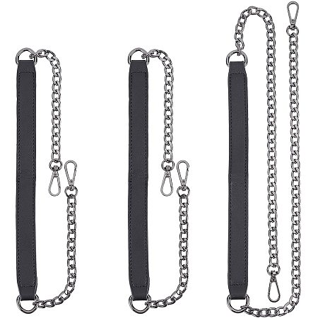 CHGCRAFT 3Pcs Iron Bag Strap Chains with PU Leather Chain Strap Handbag Chains for Shoulder Cross Body Sling Purse Handbag DIY Purse Replacement Black