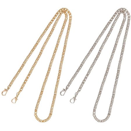 PandaHall Elite 4pcs 120cm Iron Curb Chains Bag Strap Link Chain Replacement Bag Chain with Alloy Lobster Clasps for Handbag Purse Wallet Clutch Crafts Making, Light Gold/Platinum