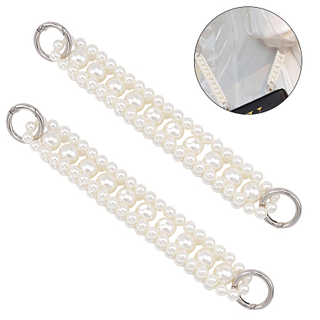 CHGCRAFT Plastic Imitation Pearl Beaded Chain Bag Handle, with Alloy Spring Gate Rings, for Shoulder Bag Replacement Accessories, Platinum, 21x2.6x1.55cm