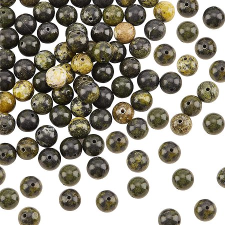 OLYCRAFT 90Pcs Natural Serpentine Beads 9mm Energy Stone Healing Power Beads Round Loose Spacer Beads Gemstone Smooth Beads for Jewelry Earrings Bracelet Necklace Making and DIY Craft
