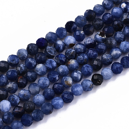 Honeyhandy Natural Sodalite Beads Strands, Faceted, Round, 3mm, Hole: 0.6mm, about 134~135pcs/strand, 15.35 inch(39cm)
