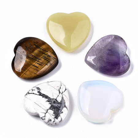 Honeyhandy Natural & Synthetic Mixed GemStone, Heart Love Stone, Pocket Palm Stone for Reiki Balancing, 24.5x25x6~7mm