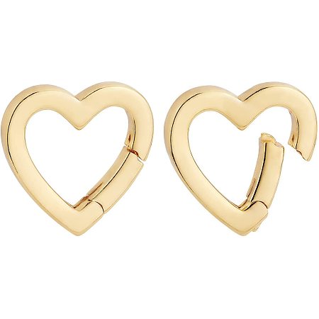 BENECREAT 10pcs Brass Spring Rings 18K Gold Plated Heart Carabiner Clip Snap Key Ring Buckle Fastener Rings Buckles DIY Accessory