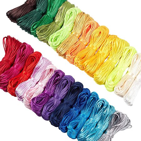 PH PandaHall 520yards 26 Color Satin Trim Cord, 2mm Chinese Knotted Rope Bracelet String for Jewelry Making Chinese Knotting Christmas Tree Decoration